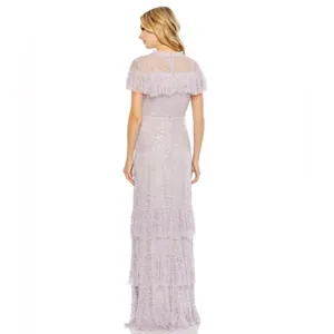 NWT Mac Duggal 9195 Illusion Mesh Overlay Ruffled Long Dress Lilac Size 14 thumbnail 5