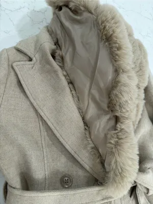 EMPRADA Women's Cream Faux Fur Collar Long Coat thumbnail 10