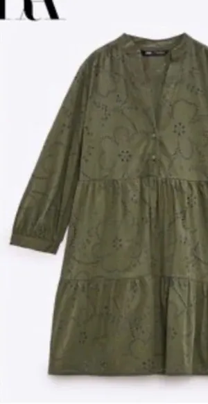 ZARA Olive Eyelet Tiered Mini Dress thumbnail 1