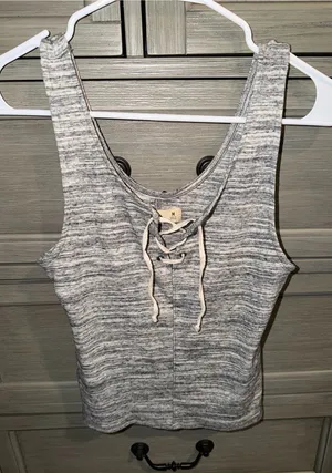Hollister Heather Gray Lace-Up Tank Top thumbnail 1