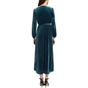 NWT MSK Womens Belted Velvet Long Sleeve V Neck Stretch Dress Emerald Green S thumbnail 2