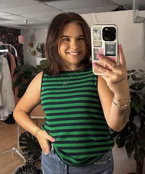 J. Crew Crew Neck Stripe Tank Top Green Navy Size Large thumbnail 1