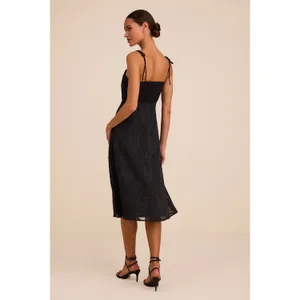Lulus Loveliest Looks Black Floral Jacquard Tie-Strap Midi Dress Large NWT thumbnail 2