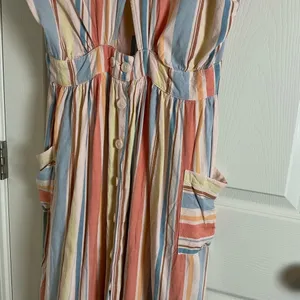 a.n.a Striped Linen Blend Midi Dress Open Back Pockets Women’s Size M thumbnail 9