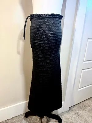 ALC Frank Jaclyn Vegan Leather Smocked Midi Pencil Skirt Black Tie Waist Sz 6 thumbnail 6