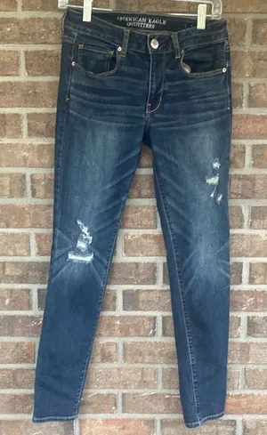 American Eagle Outfitters Women’s Dark Blue Distressed Skinny Jeans thumbnail 1
