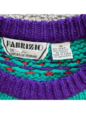 Vintage 80s Fabrizio Weathervane Fair Isle Ramie Sweater Medium Colorful Knit thumbnail 4
