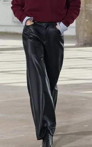 NWT Zara Faux Leather Wide Straight Leg Pants in Black 2 thumbnail 1