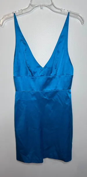 Amanda Uprichard Blue 100% Silk V-Neck Mini Dress Adjustable Straps Size S thumbnail 1