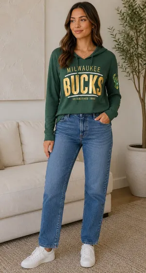 New Era Milwaukee Bucks Women's Green Established Pullover Hoodie Sweatshirt thumbnail 1