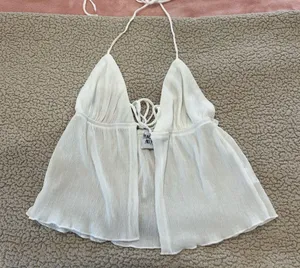 Princess Polly white halter neck with adjustable straps thumbnail 1