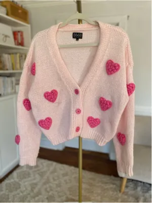 Major Label Group Pink Heart Knit Cardigan Coquette Soft Girl Feminine‎ Romantic thumbnail 2