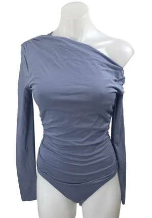 Abercrombie & Fitch Blue One Shoulder Long Sleeve Thong Bodysuit Top Size S thumbnail 1