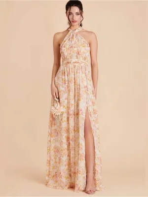 Birdy Grey Grace Convertible Dress with slit in Chiffon Pressed Floral sz S NEW thumbnail 4
