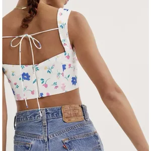 For Love And Lemons Farah Floral Bustier Crop Top White‎ Coquette Small thumbnail 7