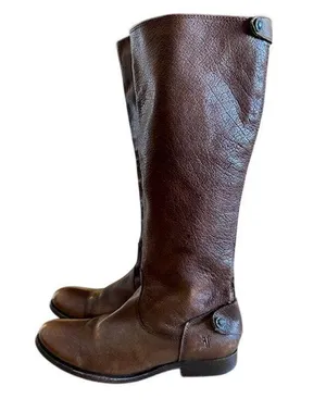 Frye Melissa Button Back Zipper Brown Leather Riding Boots, size 6 thumbnail 1