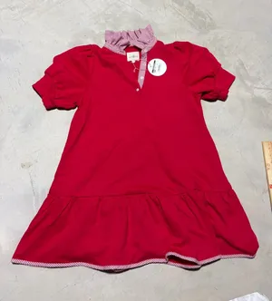 Umgee NWT striped & solid mixed Red Polo mini Dress Ruffle Hem medium MSRP$50 thumbnail 1