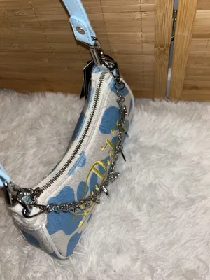 Von Dutch blue white cow print shoulder bag with chain charms purse tote handbag thumbnail 5