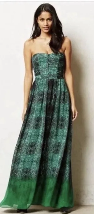 Moulinette Soeurs Vernalis Green Strapless Maxi Dress Size 2 A Line thumbnail 1