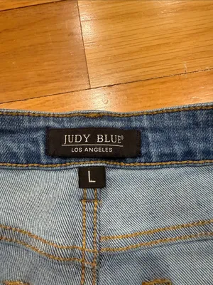 Judy Blue high waisted mild distressed raw hem jeans shorts size large . thumbnail 3