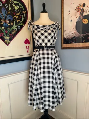 Collectif Giordana Gingham Retro Swing Dress Sz M UK12 US8 thumbnail 3