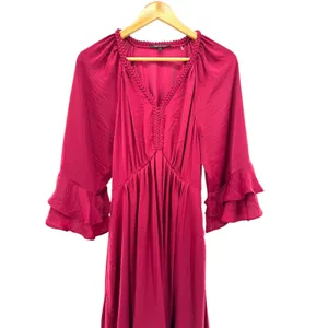 Kobi Halperin Bryant Ruffle Trim Midi Dress Red Boho‎ Satin Tiered Size Small thumbnail 4