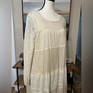 Free People Gemma Eyelet Lace Midi Dress XS Cream Cottage Core Prairie Romantic thumbnail 5