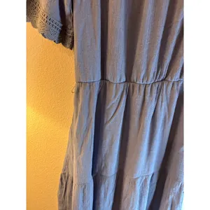 AUW Periwinkle Blue Off The Shoulder‎ Crochet Lace Trim Tiered Maxi Dress Small thumbnail 3