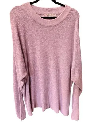 FP Beach Free People Ribbed Knit Crew Neck Pullover Sweater Long Sleeve Lilac M thumbnail 1