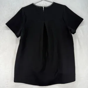 Madewell Black Top Leather Trim Short Sleeve High Low Hem Blouse Size‎ L thumbnail 8