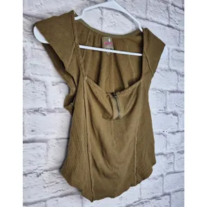 FP Movement Free People Ribbed Corset Top Brown Tan Short Sleeve Zip Medium S thumbnail 2