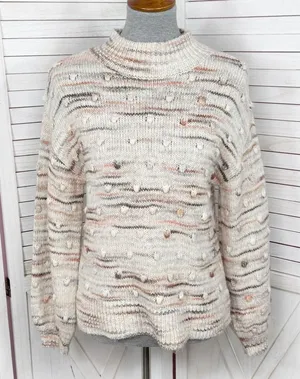 Loft Space Dyed Knobby Bobble Mock Neck‎ Sweater Cream Beige XSmall XS thumbnail 1