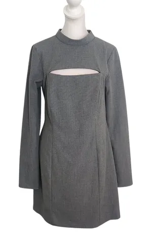 Zara Gray and Black Houndstooth Mini Dress with Cutout Size Large thumbnail 1