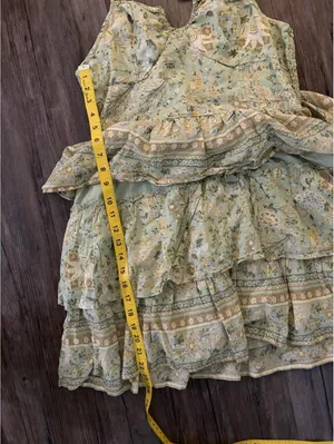 American Eagle Floral Green Tiered Boho Babydoll Dress Sz L thumbnail 6
