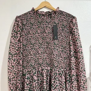 Lulus XL Floral Forever Green and Pink Smocked Skater Dress NWT thumbnail 2