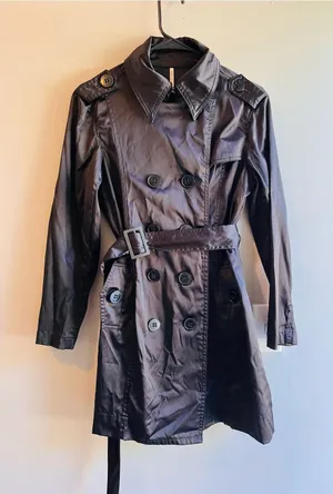 Noblita Classic Double-Breasted Black Trench Coat with Belt XS thumbnail 1