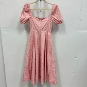 House of CB Pink Floral Puff Sleeve Midi Dress Front Slit Cottagecore Medium thumbnail 4