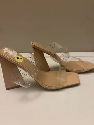 0² Denim Mudd Nude Heeled Sandals with Clear Rhinestone Straps thumbnail 2