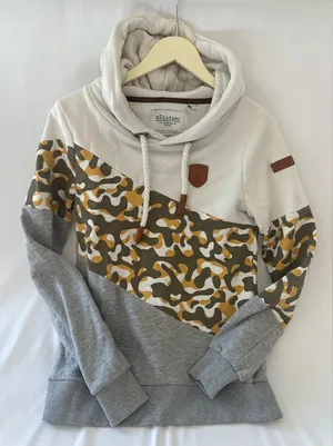 Wanakome Hooded White/Camouflage Pullover Sweatshirt Hoodie size S thumbnail 1