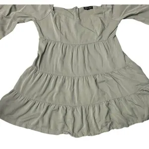 Shinestar Sage Green Tiered Babydoll Dress‎ Peasant Cottagecore Earthy Neutral thumbnail 11