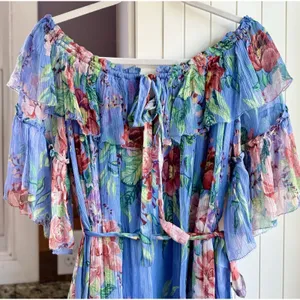 Zimmermann Winsome Sky Sunbleach Floral 100% Silk Ruffle Mini Dress Size 2 thumbnail 6