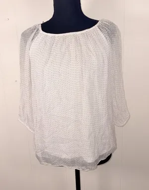 Viola Borghi Women's Made In Italy Lined Silk White‎ Polka Dot Top Size Small thumbnail 1