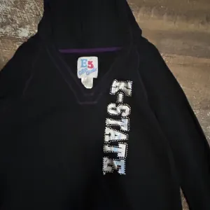 E5 College Classics K-State Rhinestone Hoodie Black Y2K V-Neck Sweatshirt Womens thumbnail 2
