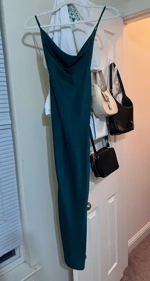 Dark green satin dress thumbnail 1