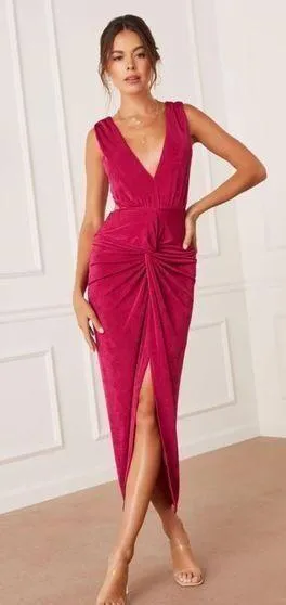 VICI Glendora Cut-Out Ruched Midi Dress Berry thumbnail 3