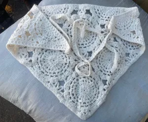 Boho Crochet Triangle Head Scarf Bandana Ivory Tie Back thumbnail 15