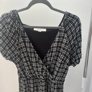LOFT Black and White Plaid Surplice Dress thumbnail 4