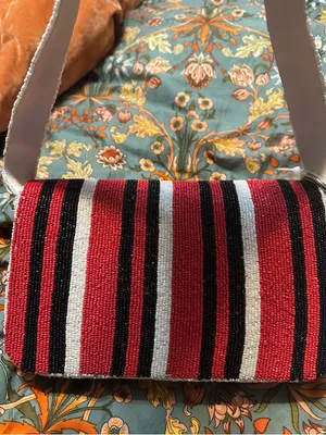 Beaded Polka Dot & Stripe Shoulder Bag in Red, Black & White thumbnail 3