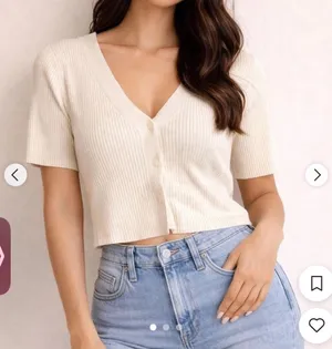 Zara Ribbed Short Sleeve Cardigan Cream VNeck Button Front Crop Top Small thumbnail 1