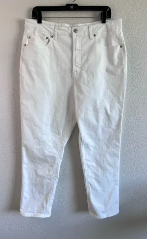 Frye Women's High Rise Straight Leg White Denim Jeans Cuffed thumbnail 1